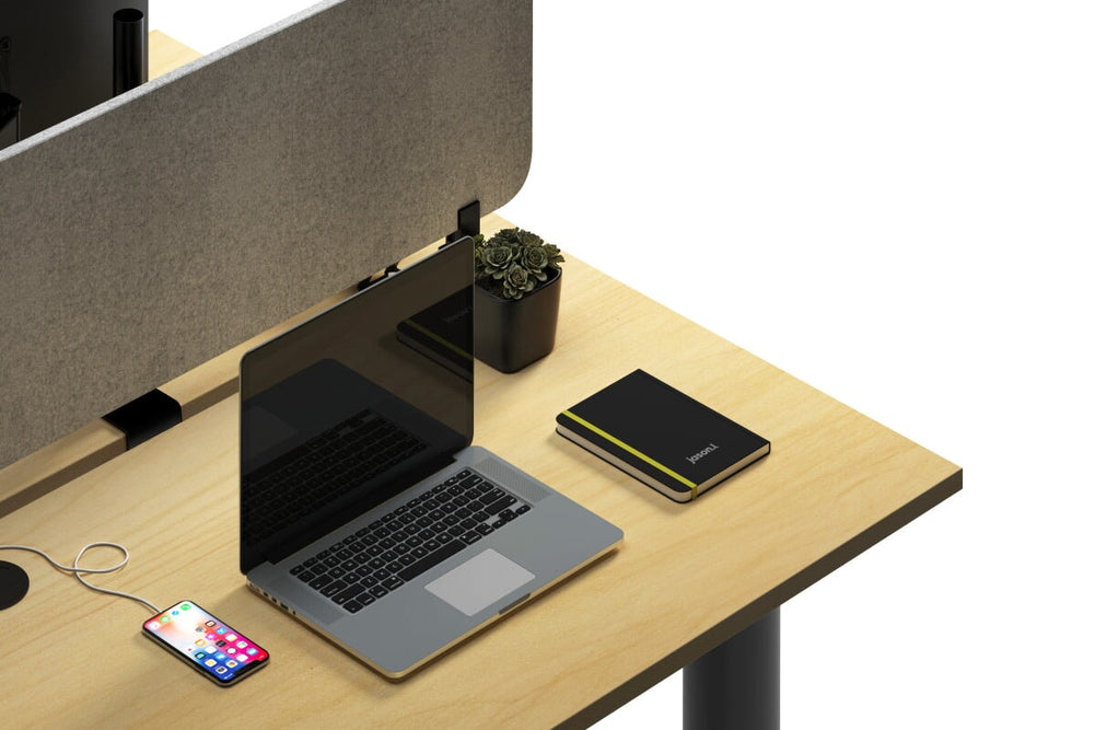 Quadro Cylinder Leg 2 Person Office Workstations [1400L x 700W]-black leg dark oak moody charcoal (500H x 1400W)