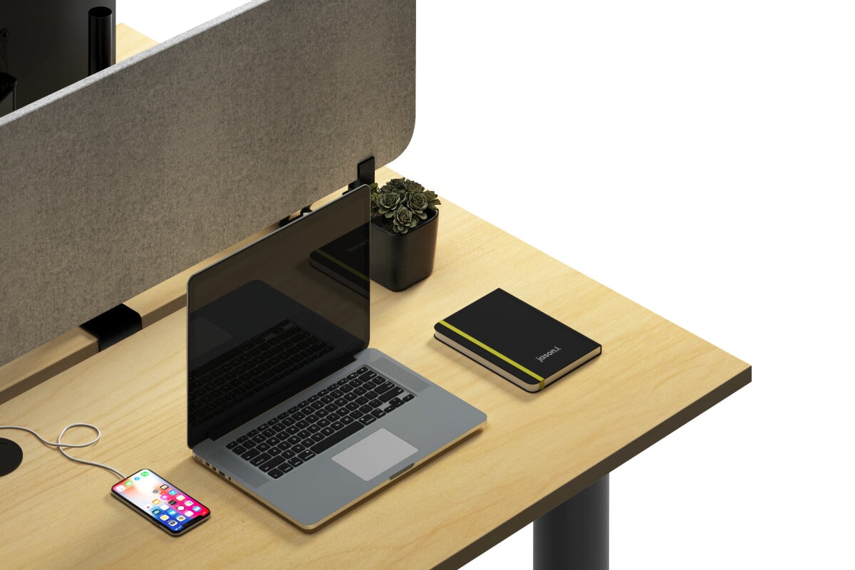 Quadro Cylinder Leg 2 Person Office Workstations [1200L x 700W]-black leg dark oak moody charcoal (500H x 1200W)