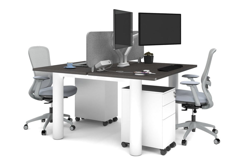 Quadro Cylinder Leg 2 Person Office Workstations [1400L x 700W]-white leg dark oak light grey acoustic panel (400H x 1200W)