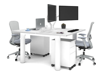 Quadro Cylinder Leg 2 Person Office Workstations [1400L x 700W] Jasonl white leg white none
