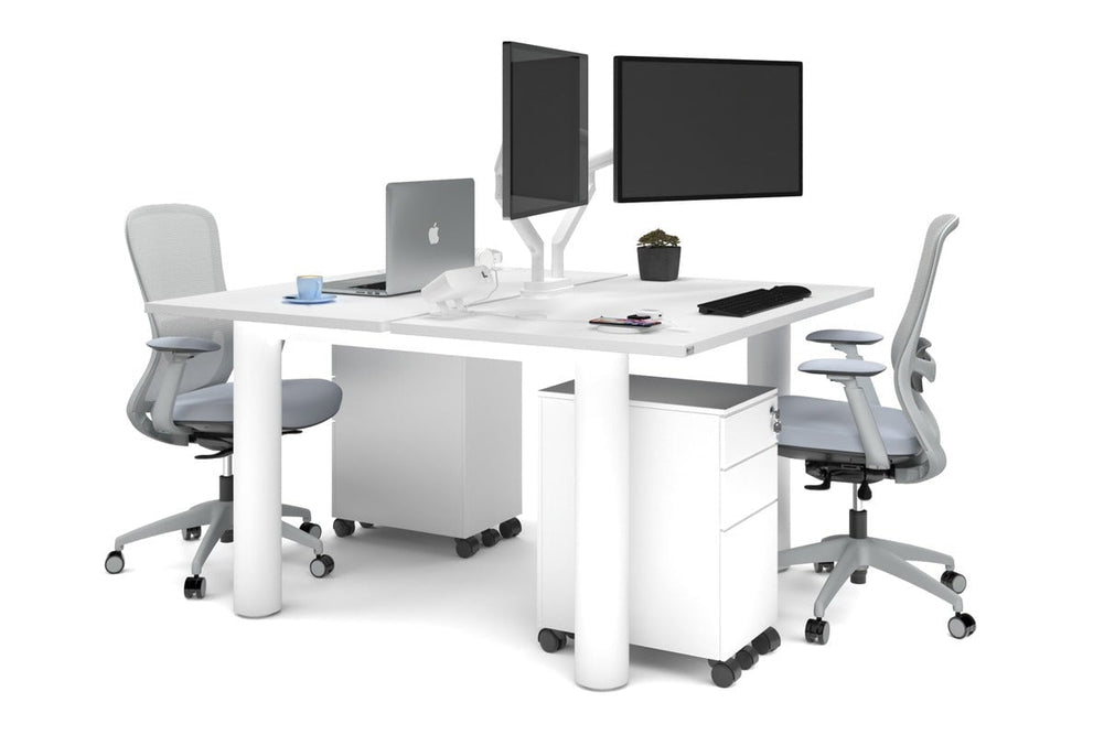 Quadro Cylinder Leg 2 Person Office Workstations [1400L x 700W]-white leg white none