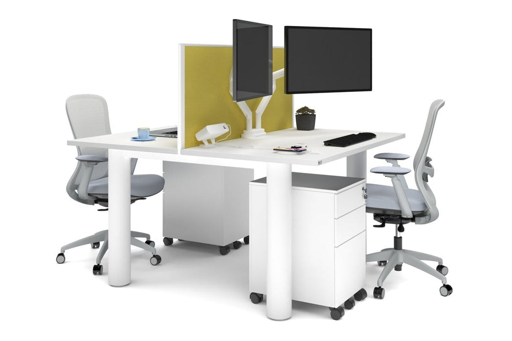 Quadro Cylinder Leg 2 Person Office Workstations [1400L x 700W]-white leg white mustard yellow (500H x 1400W)