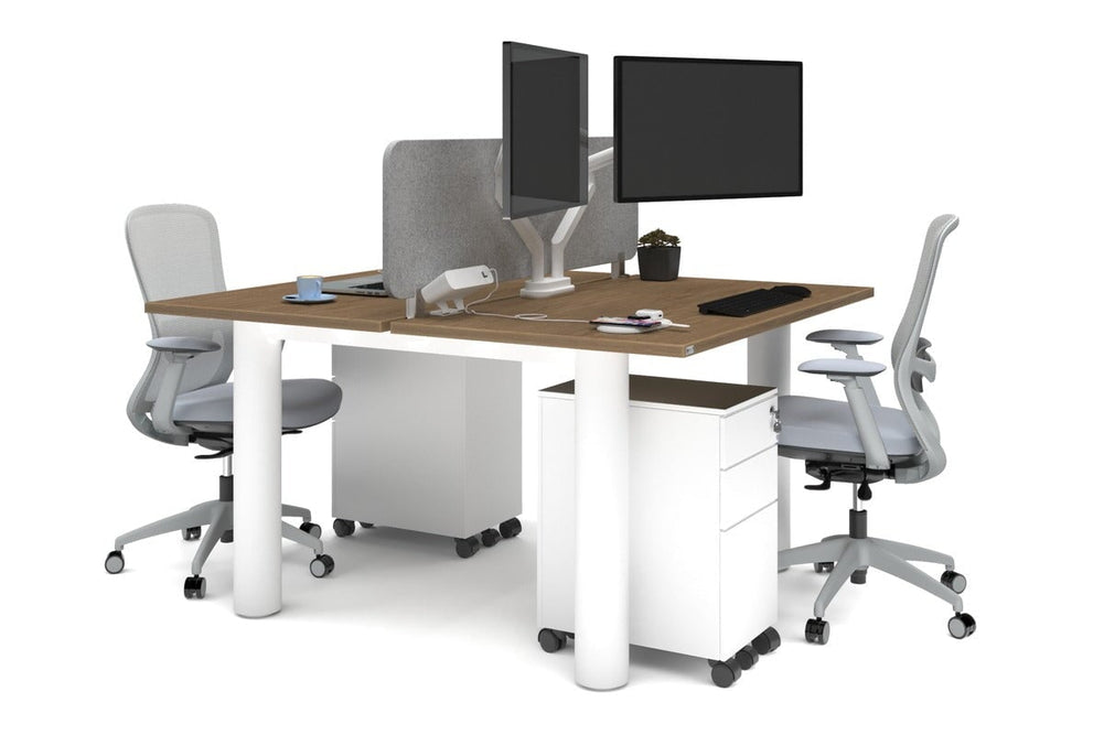 Quadro Cylinder Leg 2 Person Office Workstations [1400L x 700W]-white leg salvage oak light grey acoustic panel (400H x 1200W)