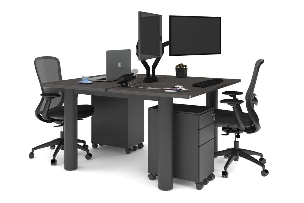 Quadro Cylinder Leg 2 Person Office Workstations [1400L x 700W]-black leg dark oak none