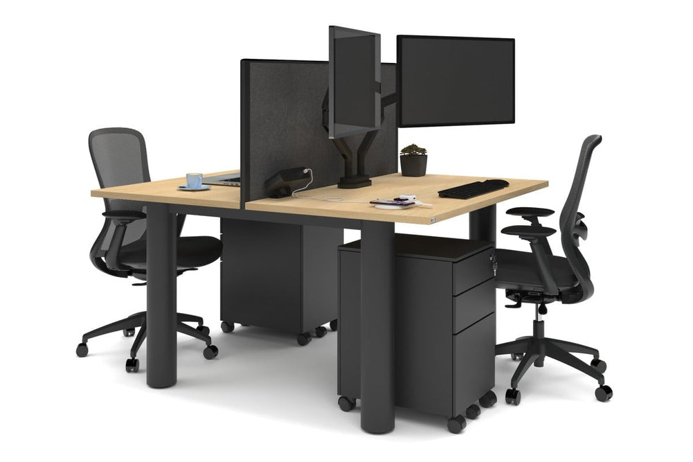 Quadro Cylinder Leg 2 Person Office Workstations [1400L x 700W]-black leg maple moody charcoal (500H x 1400W)