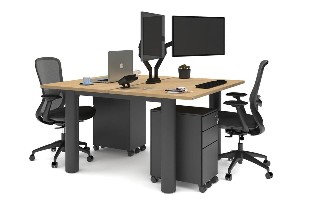 Quadro Cylinder Leg 2 Person Office Workstations [1400L x 700W]-black leg maple none