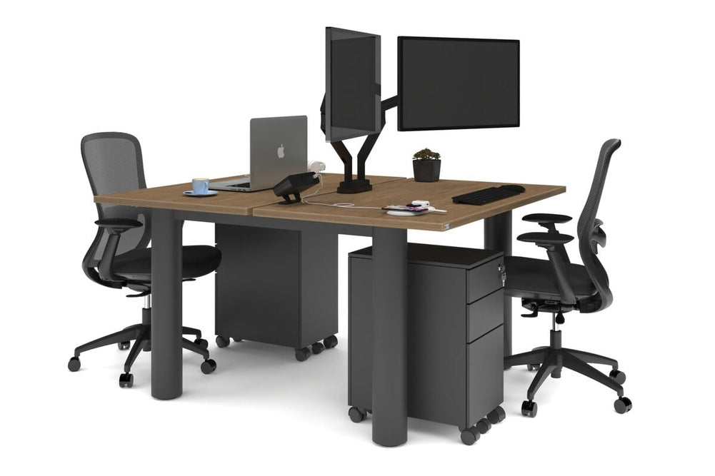 Quadro Cylinder Leg 2 Person Office Workstations [1400L x 700W]-black leg salvage oak none