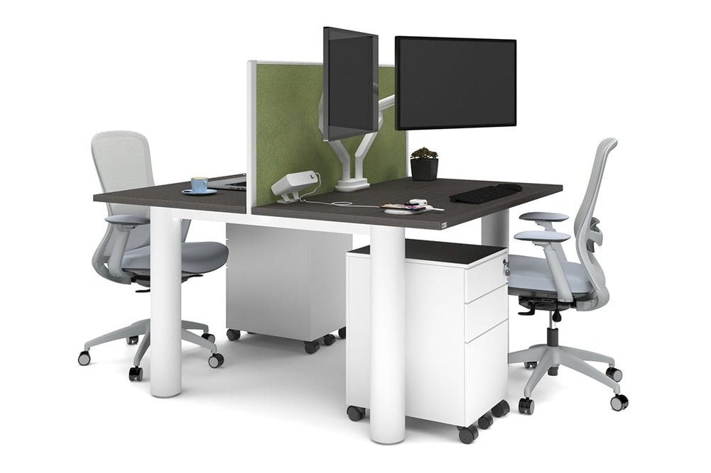 Quadro Cylinder Leg 2 Person Office Workstations [1400L x 700W]-white leg dark oak green moss (500H x 1400W)