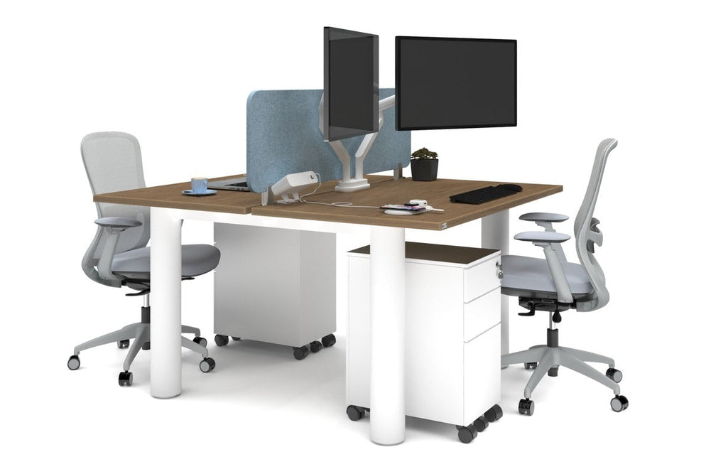 Quadro Cylinder Leg 2 Person Office Workstations [1400L x 700W]-white leg salvage oak blue acoustic panel (400H x 1200W)