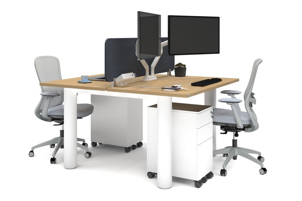 Quadro Cylinder Leg 2 Person Office Workstations [1400L x 700W]-white leg maple dark grey acoustic panel (400H x 1200W)