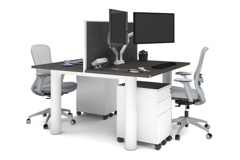 Quadro Cylinder Leg 2 Person Office Workstations [1400L x 700W]-white leg dark oak moody charcoal (500H x 1400W)