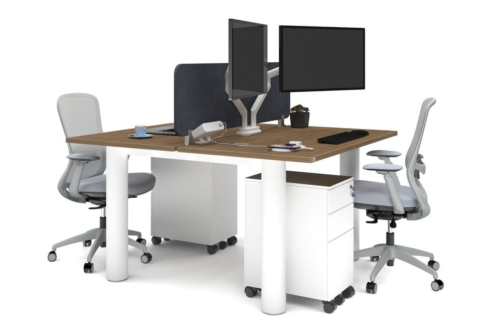 Quadro Cylinder Leg 2 Person Office Workstations [1400L x 700W]-white leg salvage oak dark grey acoustic panel (400H x 1200W)