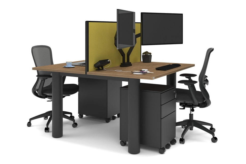 Quadro Cylinder Leg 2 Person Office Workstations [1400L x 700W]-black leg salvage oak mustard yellow (500H x 1400W)