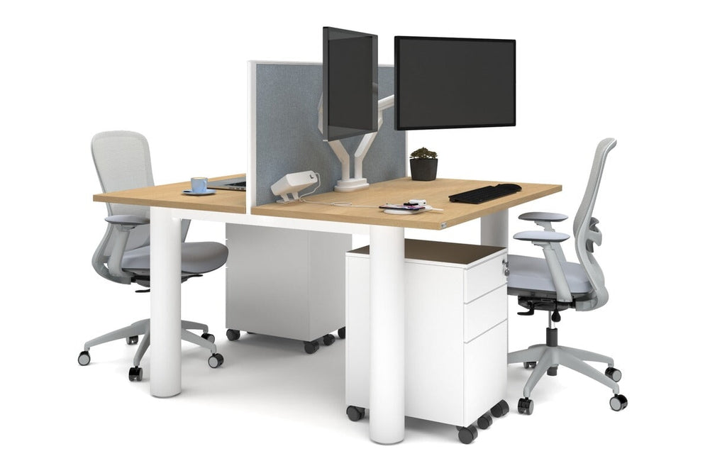 Quadro Cylinder Leg 2 Person Office Workstations [1400L x 700W]-white leg maple cool grey (500H x 1400W)