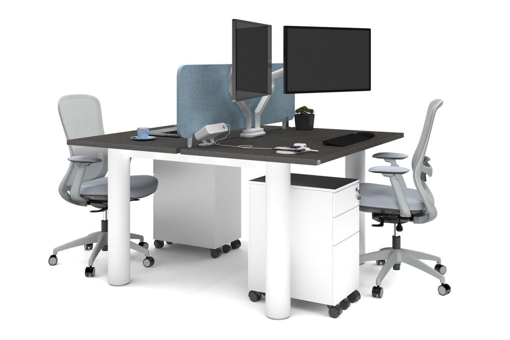 Quadro Cylinder Leg 2 Person Office Workstations [1400L x 700W]-white leg dark oak blue acoustic panel (400H x 1200W)