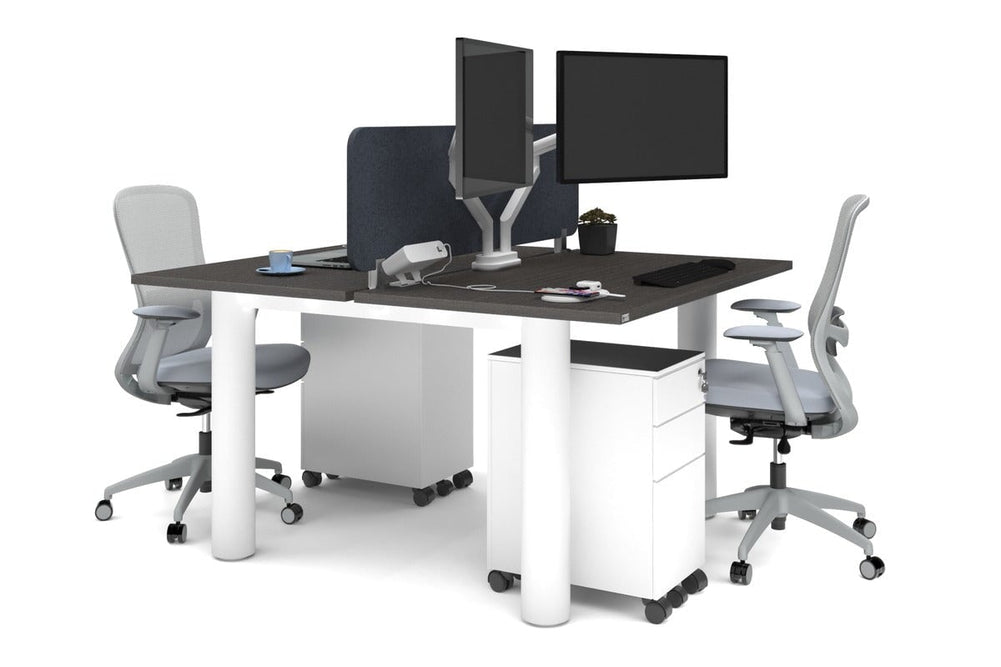 Quadro Cylinder Leg 2 Person Office Workstations [1400L x 700W]-white leg dark oak dark grey acoustic panel (400H x 1200W)