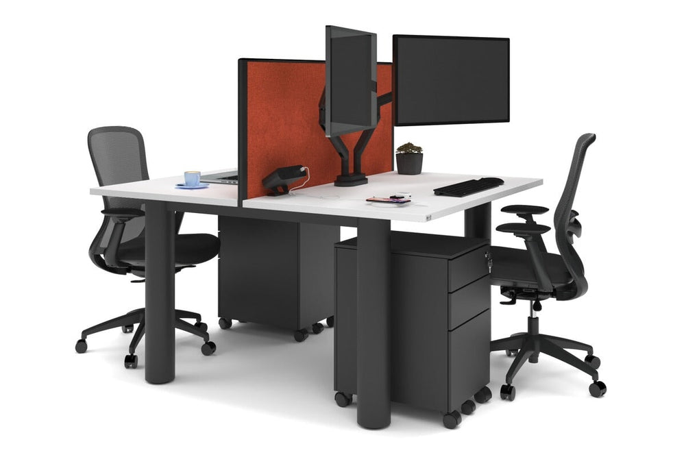 Quadro Cylinder Leg 2 Person Office Workstations [1400L x 700W]-black leg white orange squash (500H x 1400W)