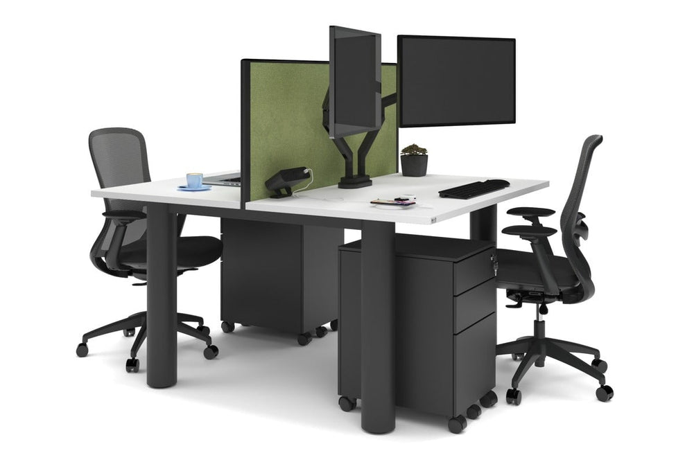 Quadro Cylinder Leg 2 Person Office Workstations [1400L x 700W]-black leg white green moss (500H x 1400W)