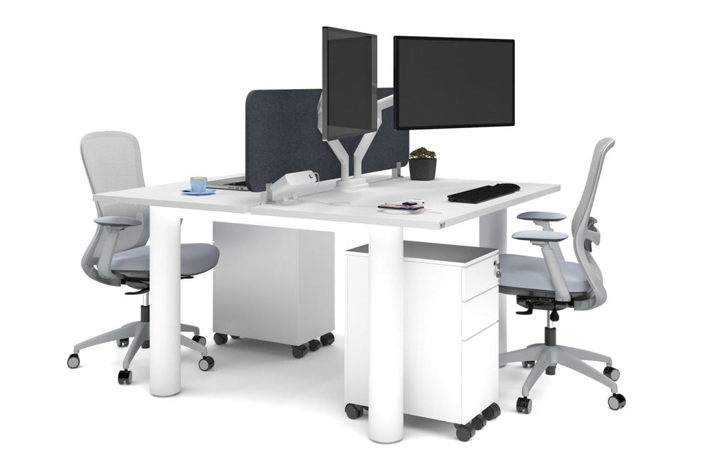 Quadro Cylinder Leg 2 Person Office Workstations [1400L x 700W]-white leg white dark grey acoustic panel (400H x 1200W)