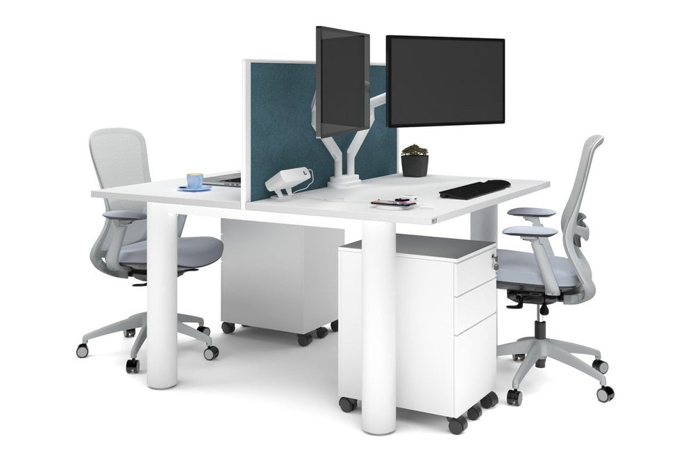 Quadro Cylinder Leg 2 Person Office Workstations [1400L x 700W]-white leg white deep blue (500H x 1400W)