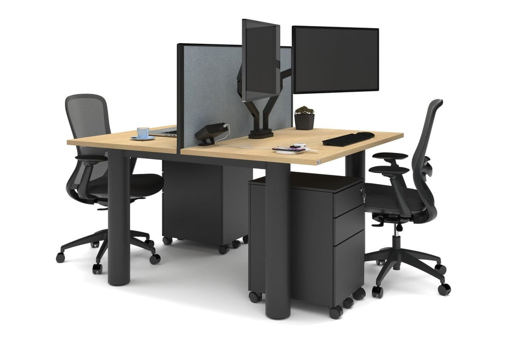 Quadro Cylinder Leg 2 Person Office Workstations [1400L x 700W]-black leg maple cool grey (500H x 1400W)