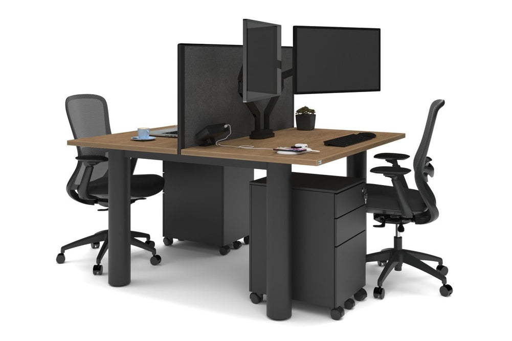 Quadro Cylinder Leg 2 Person Office Workstations [1400L x 700W]-black leg salvage oak moody charcoal (500H x 1400W)