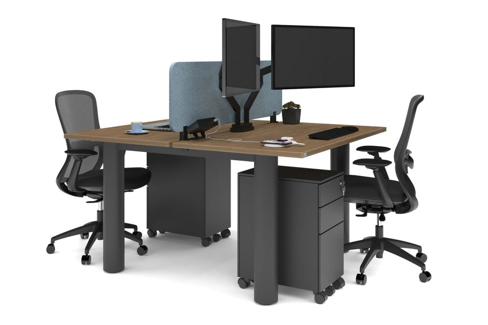 Quadro Cylinder Leg 2 Person Office Workstations [1400L x 700W]-black leg salvage oak blue acoustic panel (400H x 1200W)