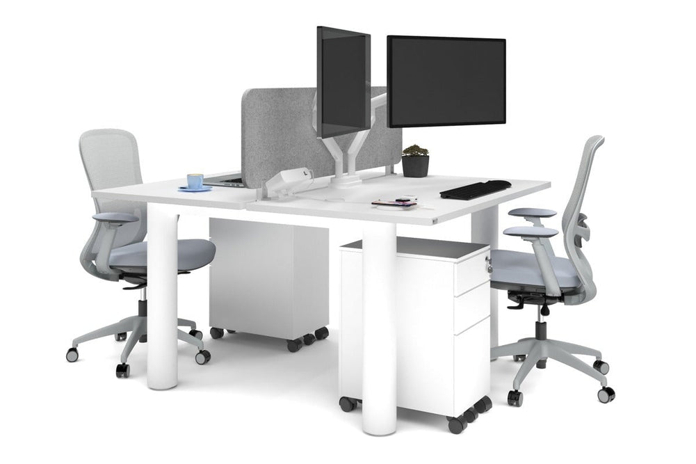 Quadro Cylinder Leg 2 Person Office Workstations [1400L x 700W]-white leg white light grey acoustic panel (400H x 1200W)