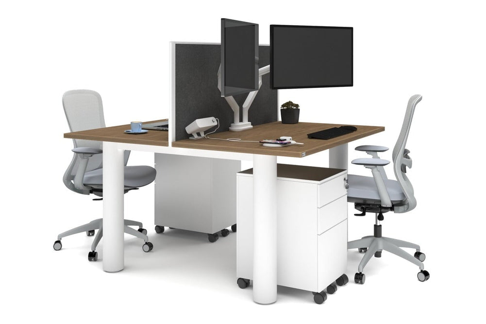 Quadro Cylinder Leg 2 Person Office Workstations [1400L x 700W]-white leg salvage oak moody charcoal (500H x 1400W)
