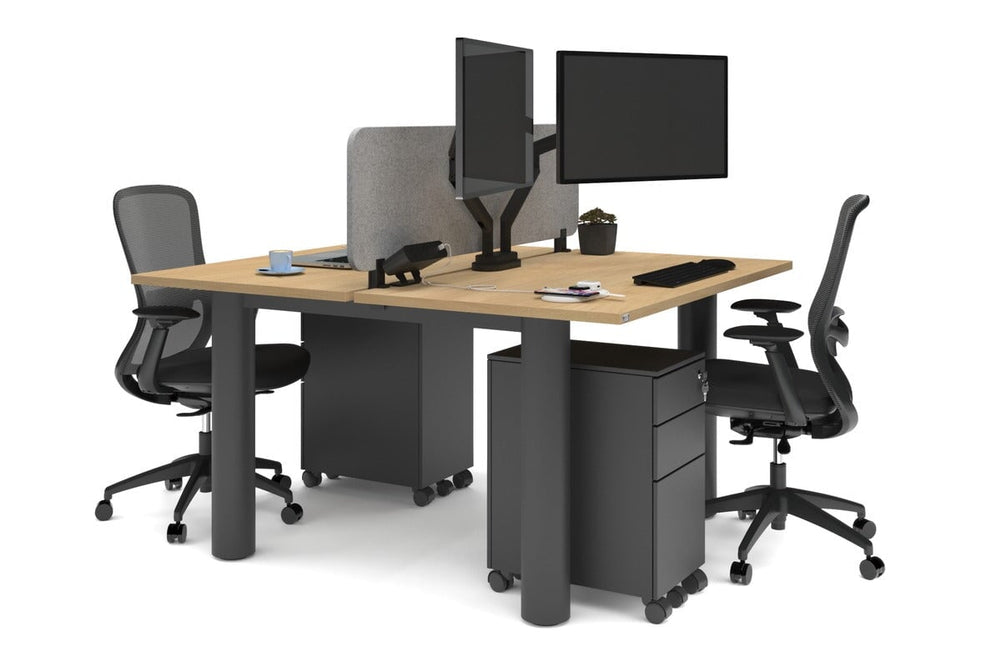 Quadro Cylinder Leg 2 Person Office Workstations [1400L x 700W]-black leg maple light grey acoustic panel (400H x 1200W)