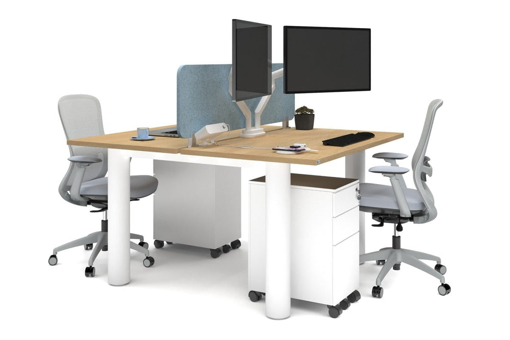 Quadro Cylinder Leg 2 Person Office Workstations [1400L x 700W]-white leg maple blue acoustic panel (400H x 1200W)