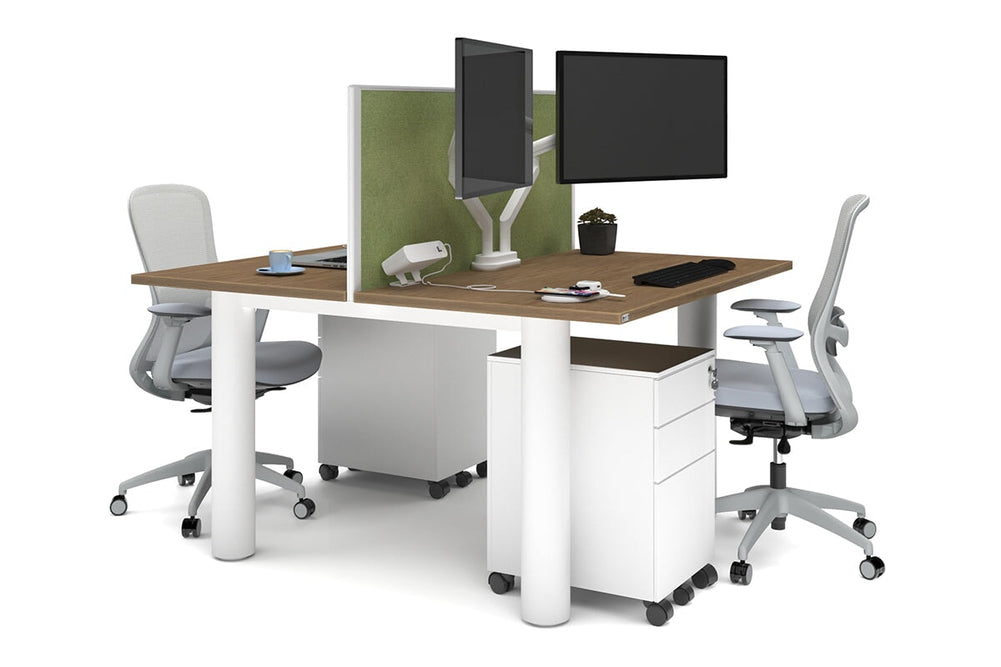 Quadro Cylinder Leg 2 Person Office Workstations [1400L x 700W]-white leg salvage oak green moss (500H x 1400W)