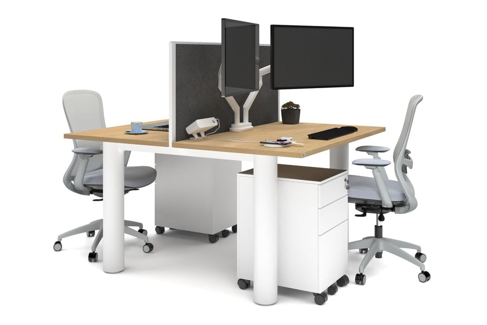 Quadro Cylinder Leg 2 Person Office Workstations [1400L x 700W]-white leg maple moody charcoal (500H x 1400W)