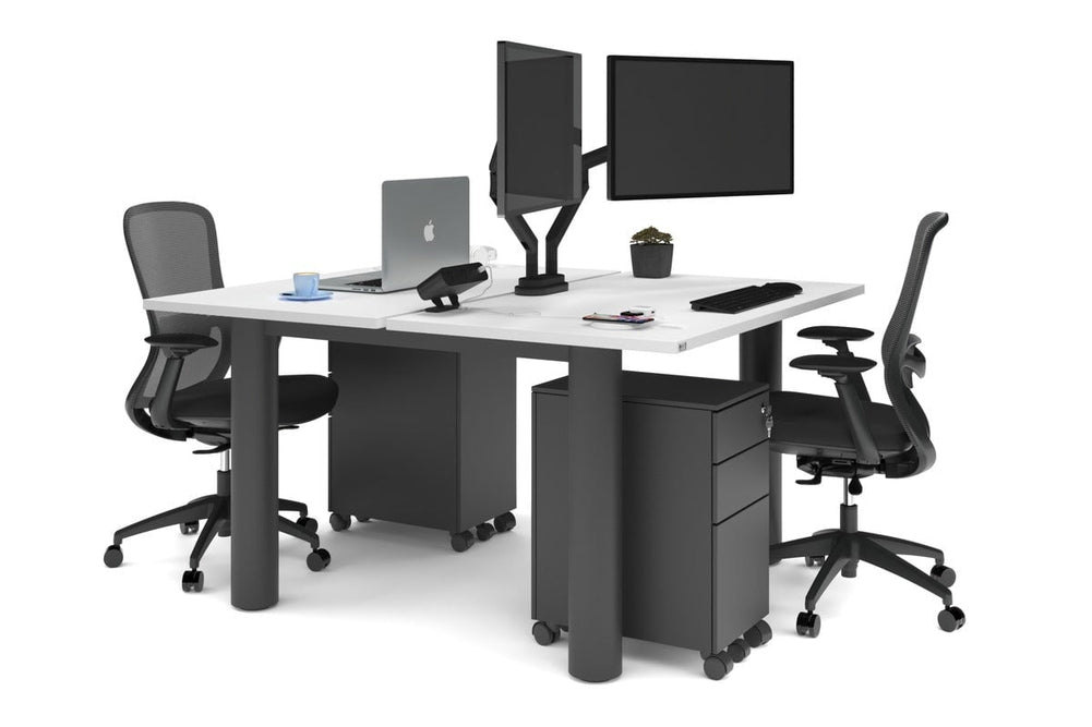 Quadro Cylinder Leg 2 Person Office Workstations [1400L x 700W]-black leg white none