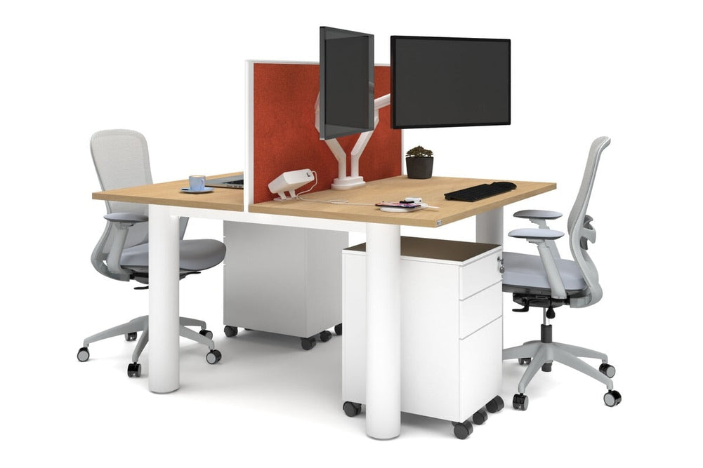 Quadro Cylinder Leg 2 Person Office Workstations [1400L x 700W]-white leg maple orange squash (500H x 1400W)