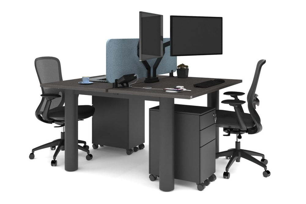 Quadro Cylinder Leg 2 Person Office Workstations [1400L x 700W]-black leg dark oak blue acoustic panel (400H x 1200W)