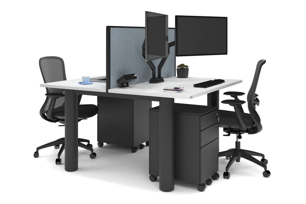Quadro Cylinder Leg 2 Person Office Workstations [1400L x 700W]-black leg white cool grey (500H x 1400W)