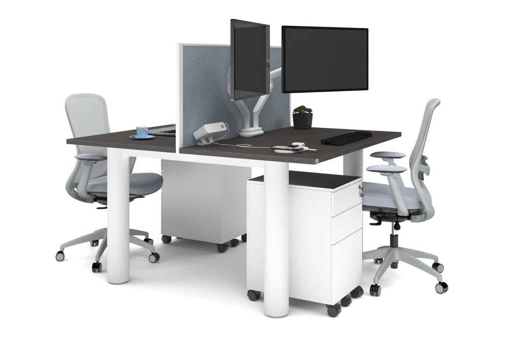 Quadro Cylinder Leg 2 Person Office Workstations [1400L x 700W]-white leg dark oak cool grey (500H x 1400W)