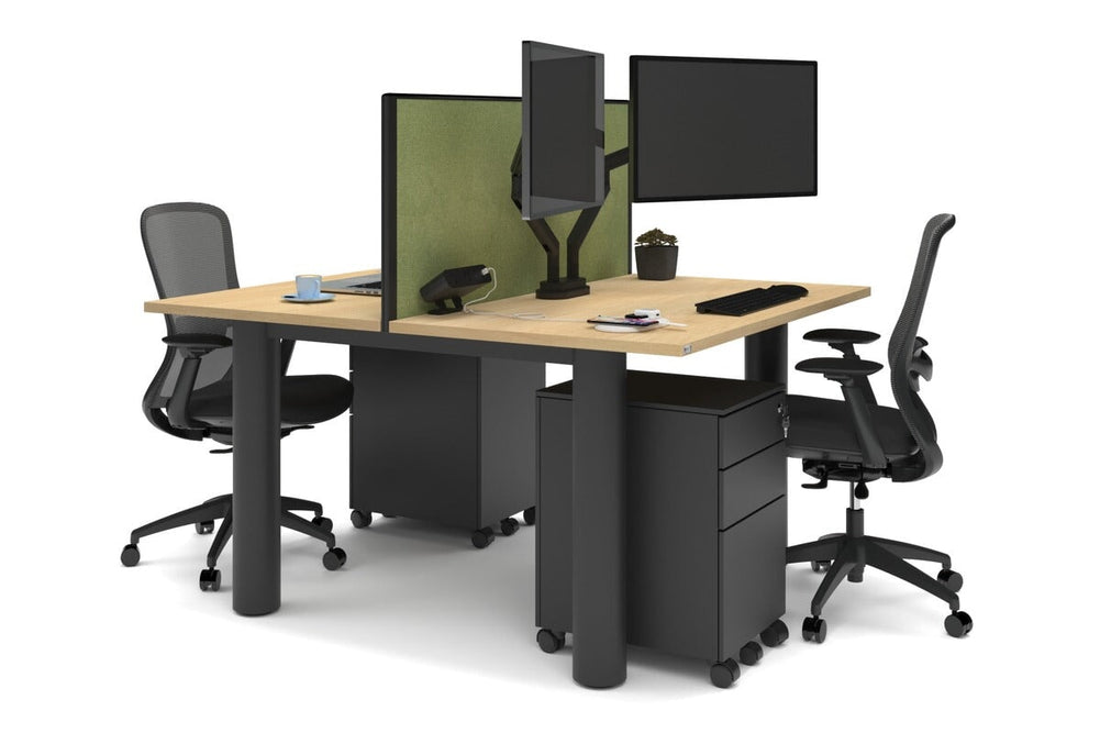 Quadro Cylinder Leg 2 Person Office Workstations [1400L x 700W]-black leg maple green moss (500H x 1400W)