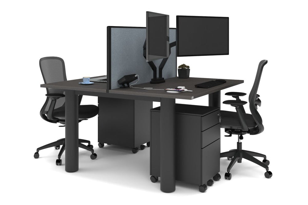 Quadro Cylinder Leg 2 Person Office Workstations [1400L x 700W]-black leg dark oak cool grey (500H x 1400W)