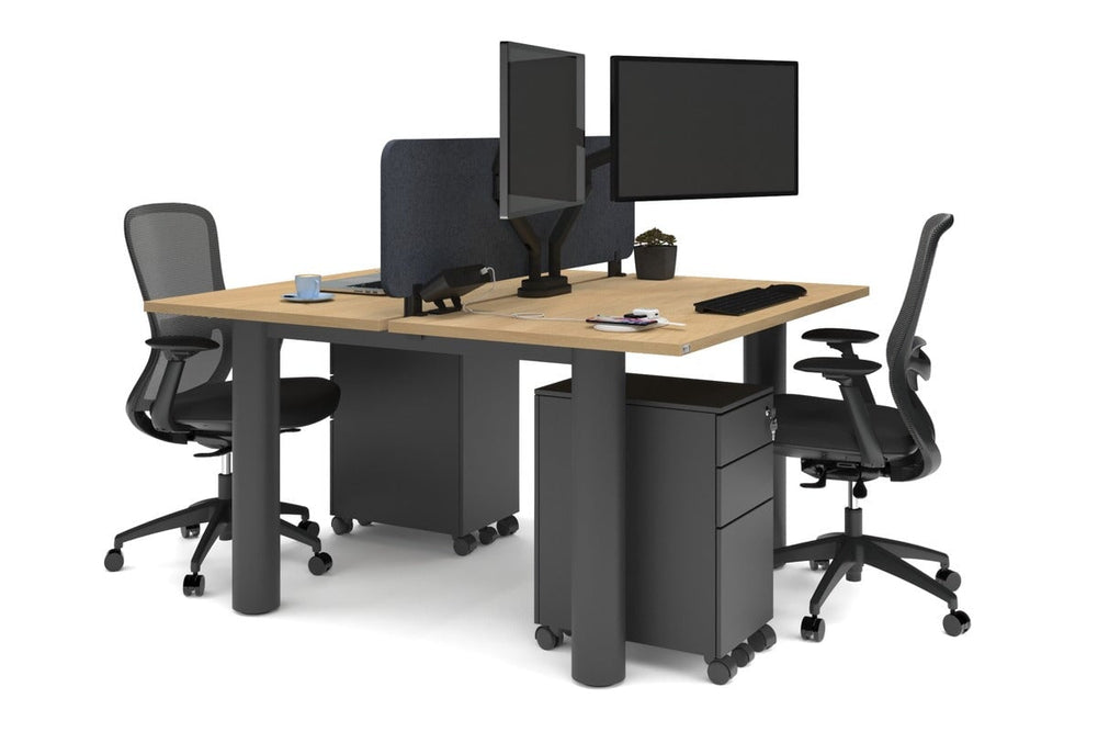 Quadro Cylinder Leg 2 Person Office Workstations [1400L x 700W]-black leg maple dark grey acoustic panel (400H x 1200W)