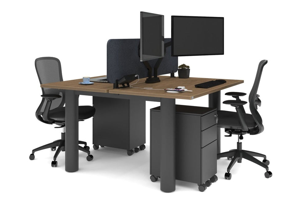 Quadro Cylinder Leg 2 Person Office Workstations [1400L x 700W]-black leg salvage oak dark grey acoustic panel (400H x 1200W)