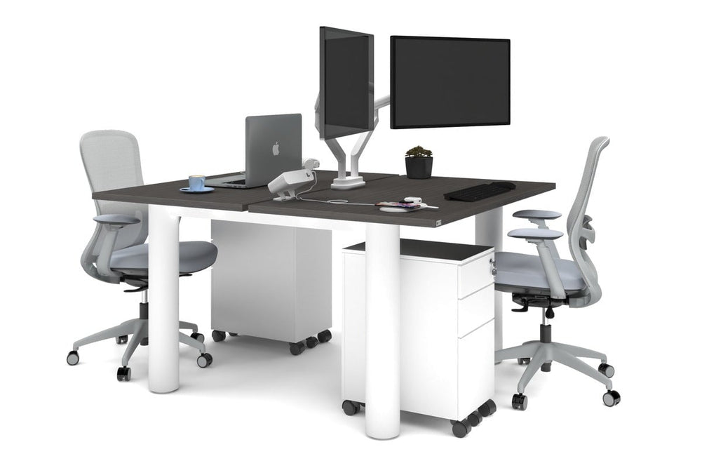 Quadro Cylinder Leg 2 Person Office Workstations [1400L x 700W]-white leg dark oak none