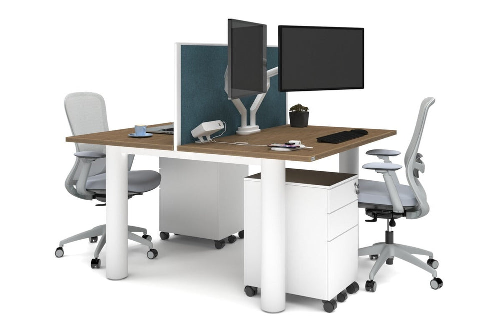 Quadro Cylinder Leg 2 Person Office Workstations [1400L x 700W]-white leg salvage oak deep blue (500H x 1400W)