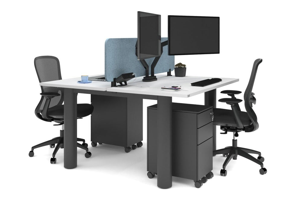 Quadro Cylinder Leg 2 Person Office Workstations [1400L x 700W]-black leg white blue acoustic panel (400H x 1200W)