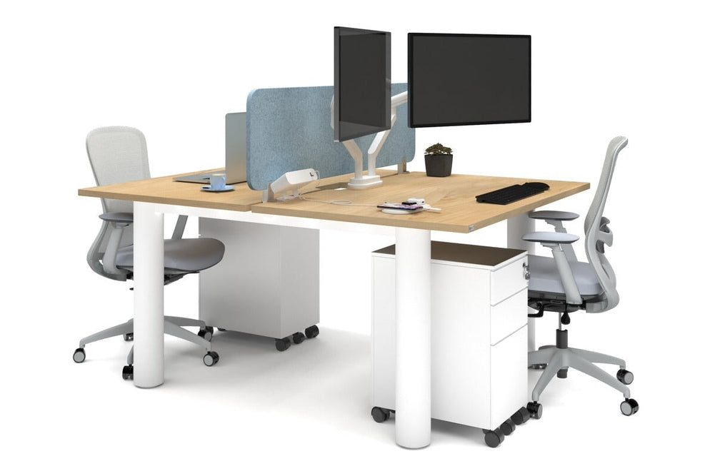 Quadro Cylinder Leg 2 Person Office Workstations [1400L x 800W with Cable Scallop]-white leg maple blue acoustic panel (400H x 1200W)