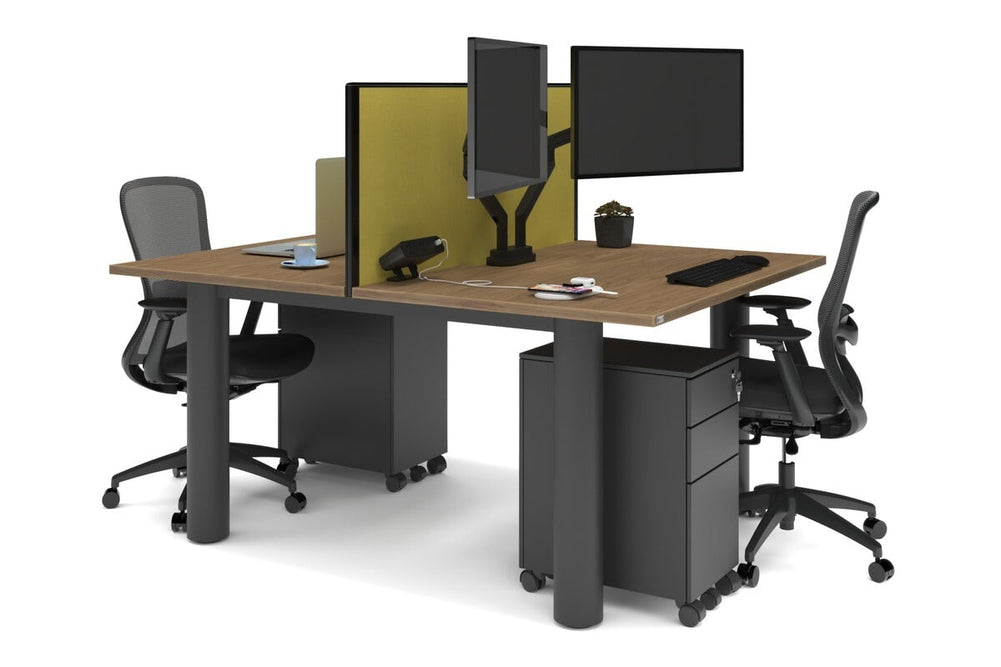 Quadro Cylinder Leg 2 Person Office Workstations [1400L x 800W with Cable Scallop]-black leg salvage oak mustard yellow (500H x 1400W)