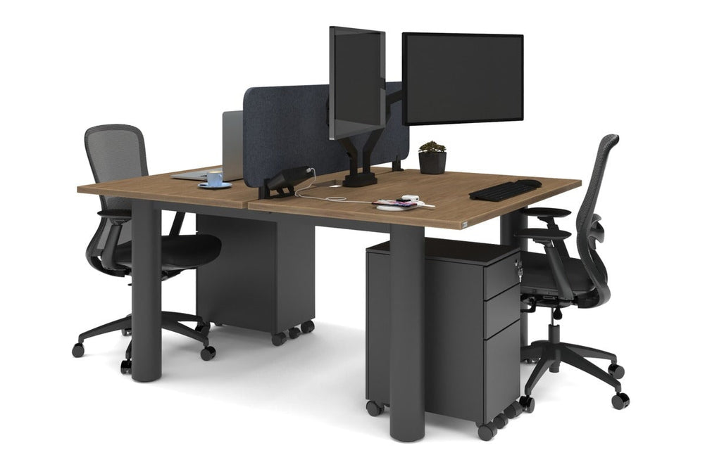 Quadro Cylinder Leg 2 Person Office Workstations [1400L x 800W with Cable Scallop]-black leg salvage oak dark grey acoustic panel (400H x 1200W)