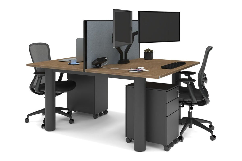 Quadro Cylinder Leg 2 Person Office Workstations [1400L x 800W with Cable Scallop]-black leg salvage oak cool grey (500H x 1400W)