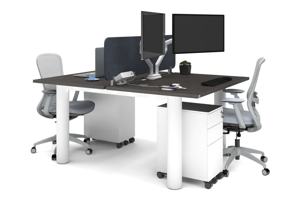 Quadro Cylinder Leg 2 Person Office Workstations [1400L x 800W with Cable Scallop]-white leg dark oak dark grey acoustic panel (400H x 1200W)